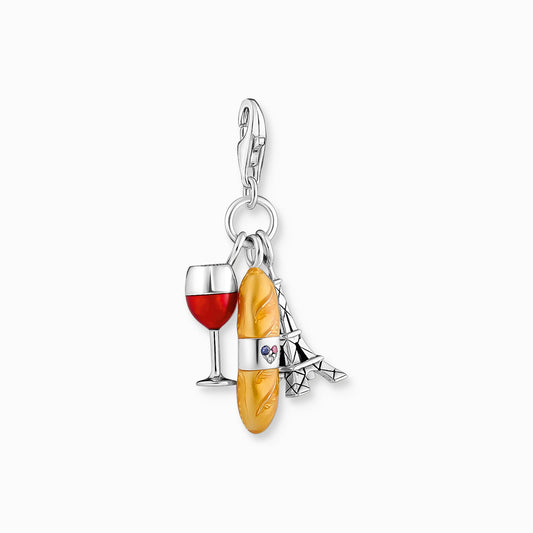 Thomas Sabo Charm copa de vino tinto, baguette y Torre Eiffel 2078-390-7