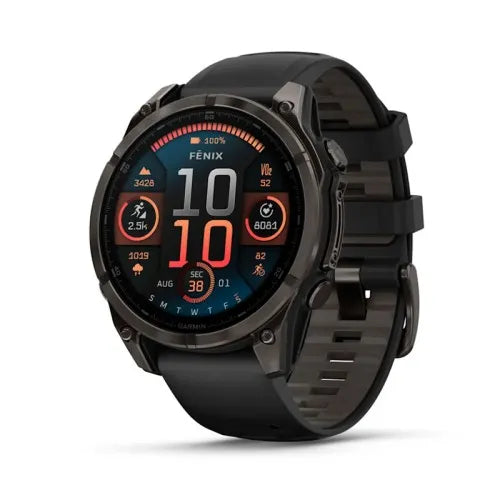 Garmin Reloj para hombre FENIX 8 47mm Zafiro Amoled Titanio con revestimiento de DLC con correa de silicona negra/gris  ref: 010-02904-21