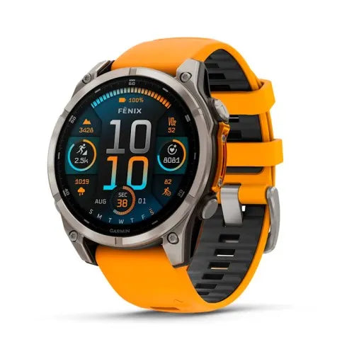 Garmin Reloj para hombre FENIX 8 47mm Zafiro Amoled Titanio con correa de silicona naranja ref: 010-02904-11