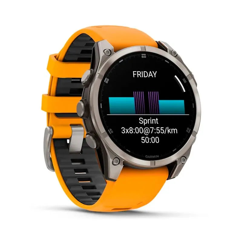 Garmin Reloj para hombre FENIX 8 47mm Zafiro Amoled Titanio con correa de silicona naranja ref: 010-02904-11