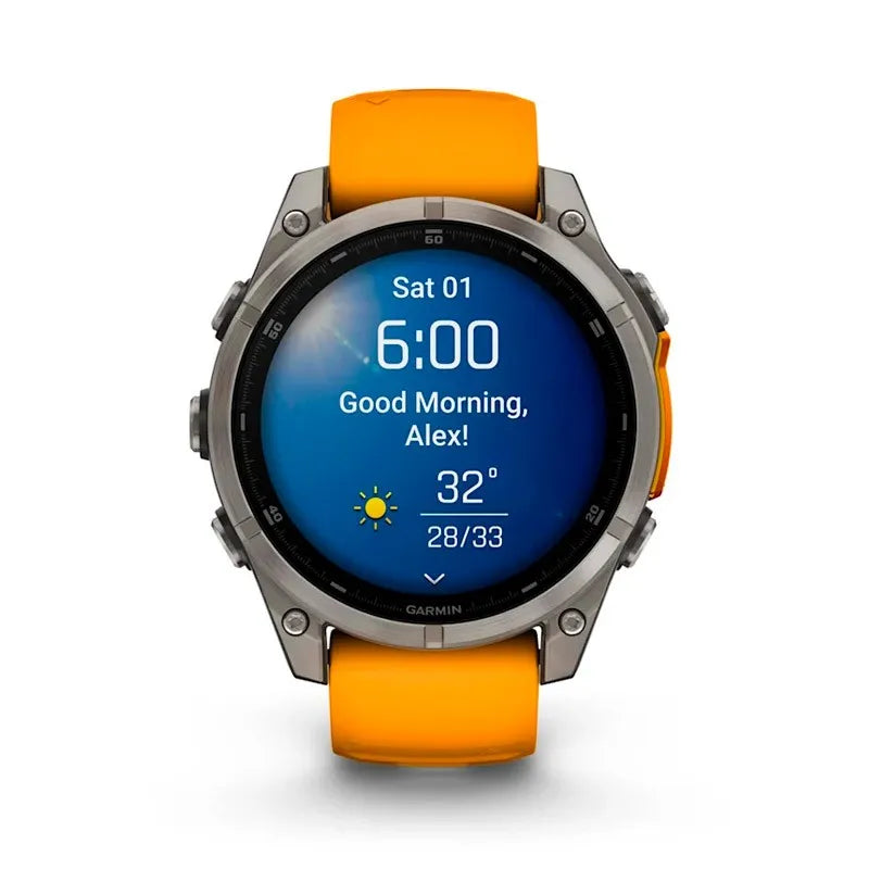 Garmin Reloj para hombre FENIX 8 47mm Zafiro Amoled Titanio con correa de silicona naranja ref: 010-02904-11