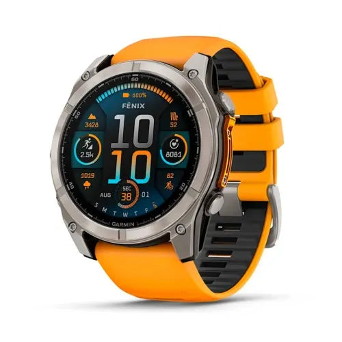 Garmin Reloj para hombre FENIX 8 51mm Zafiro Amoled Titanio con correa de silicona naranja ref: 010-02905-11