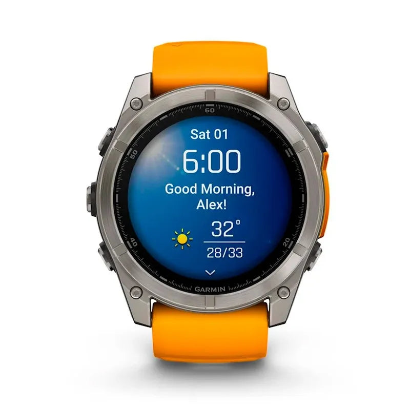 Garmin Reloj para hombre FENIX 8 51mm Zafiro Amoled Titanio con correa de silicona naranja ref: 010-02905-11