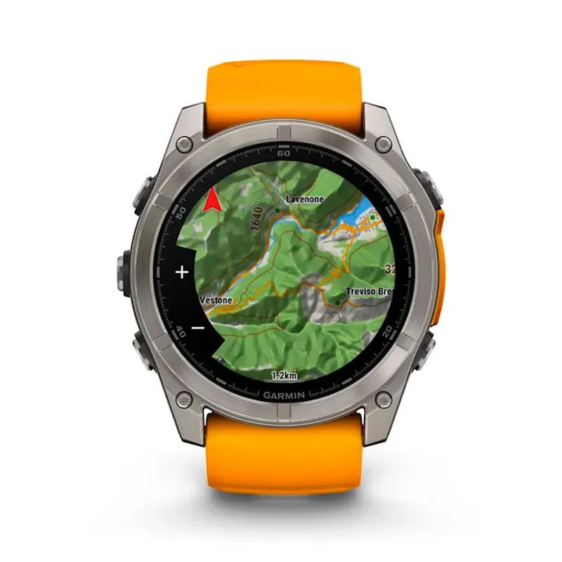 Garmin Reloj para hombre FENIX 8 51mm Zafiro Amoled Titanio con correa de silicona naranja ref: 010-02905-11